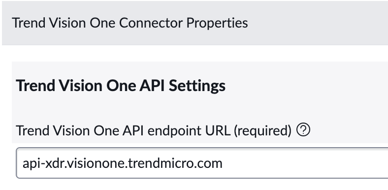 The Trend Vision One API URL field in the ServiceNow Trend Vision One API settings