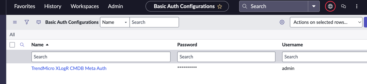 The ServiceNow console Basic Auth Configurations table